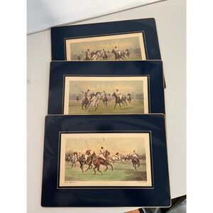 E.W. Savory Ltd George Wright Polo Match Placemats Set of 3 Navy Gold England